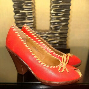 Born Vibrant Red Wedge Heels with Tan Accents